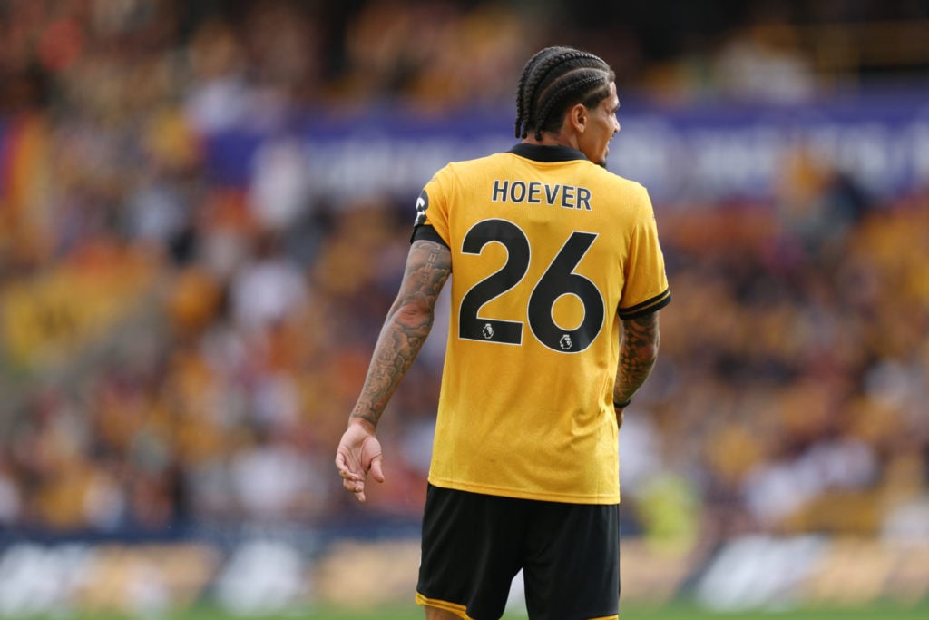 Ki-Jana Hoever in action for Wolves at Molineux against Manchester City in 2025/2026 Premier League opener