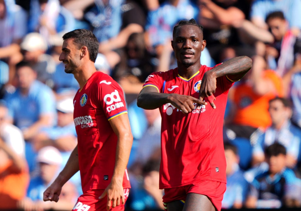 Christantus Uche celebrates after scoring for Getafe.