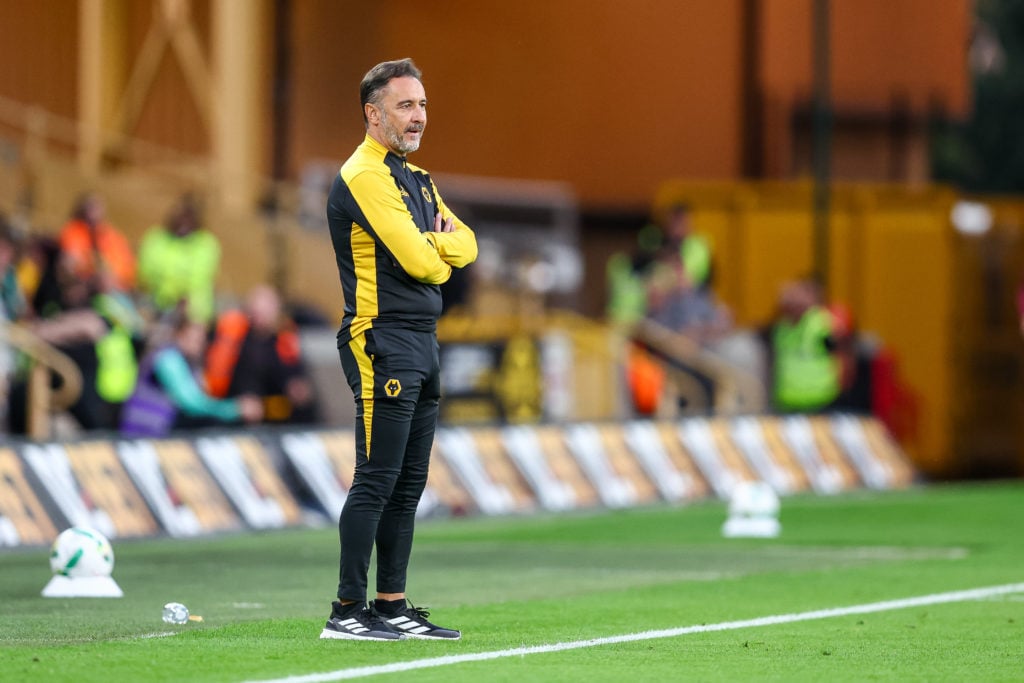 Wolves manager Vitor Pereira folding his arms on the touchline.