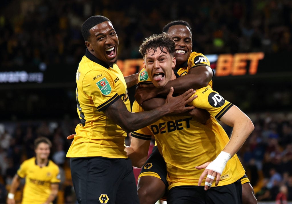 Jorgen Strand Larsen celebrating a goal for Wolves