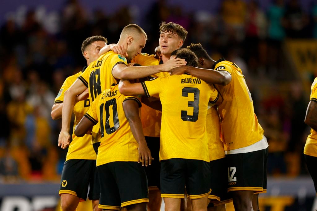 Wolves squad celebrate a goal against West Ham in Carabao cup
