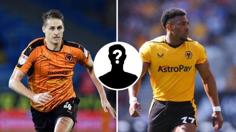 Dave Edwards (left) and Adama Traore (right) playing for Wolves in different eras. Mystery inlay (centre).