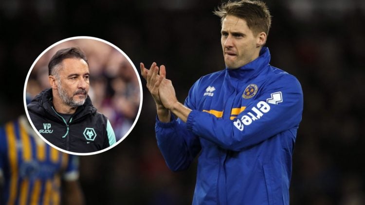 Dave Edwards applauds crowd on his return to Wolves, with Vitor Pereira overlay (left).