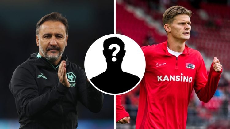 Vitor Pereira clapping on pitch (left) and David Moller Wolfe warming up for AZ Alkmaar (right) mystery player in middle