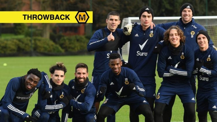 Owen Otasowie with some of the Wolves squad at the Sir Jack Hayward Training Ground in 2020.