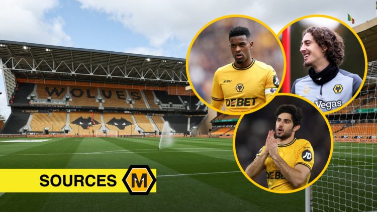 A general view of Molineux Stadium during the Premier League match between Wolves, insets, Nelson Semedo during the Premier League match between Wo...