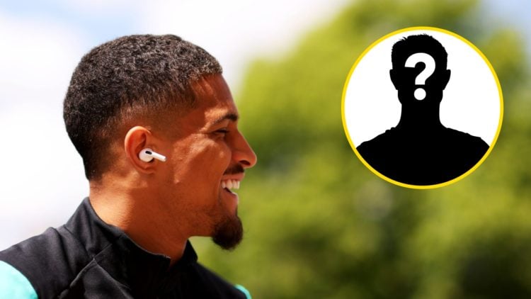 Wolves midfielder Joao Gomes listening to music (left), mystery player (inset)