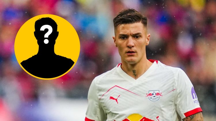 Benjamin Sesko during the Bundesliga match between RB Leipzig and VfB Stuttgart, inset, mystery icon.