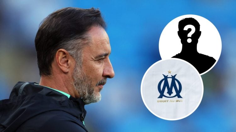 Wolves manager Vitor Pereira looks on (left), mystery player (upper inset), Marseille badge (lower inset)
