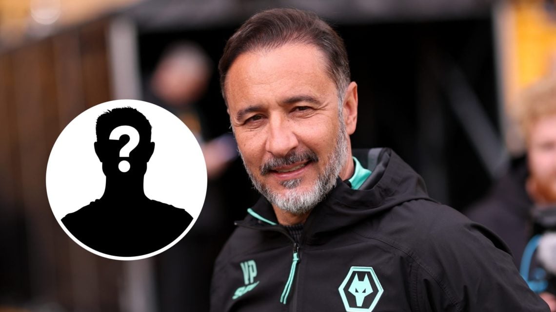 Wolves manager Vitor Pereira smiles at the camera with myster player to the left.