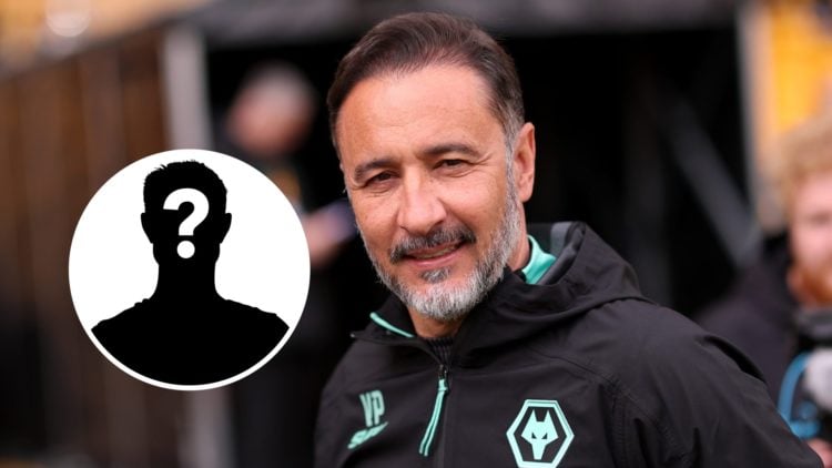 Wolves manager Vitor Pereira smiles at the camera with myster player to the left.