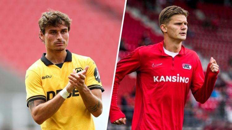 A split image of Wolves defender Hugo Bueno and David Moller Wolfe