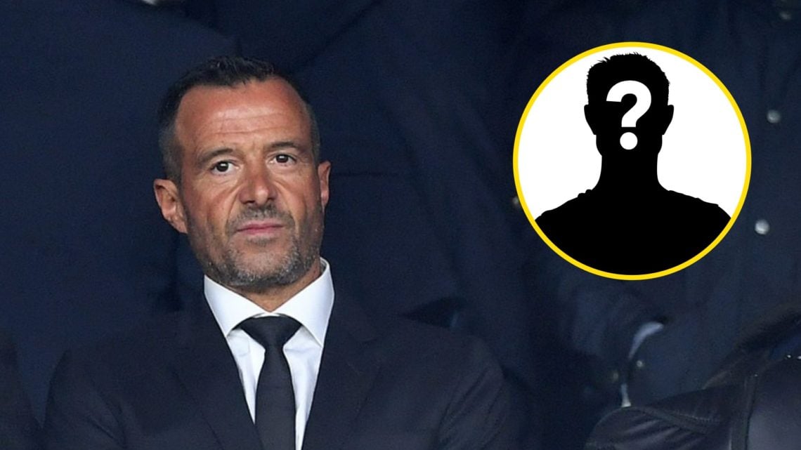 Jorge Mendes sitting in a crowd (left) mystery player (inset)