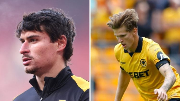 Hugo Bueno in Wolves training gear (left), David Moller Wolfe playing for Hugo Bueno (right)