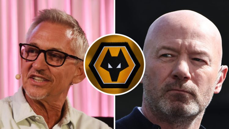 Gary Lineker in conversation (left) and Alan Shearer looks on (right), mystery player (inset)