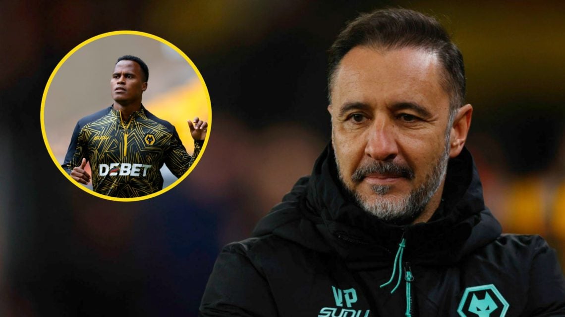 Vitor Pereira looks on (right), Jhon Arias warming up for Wolves (left)
