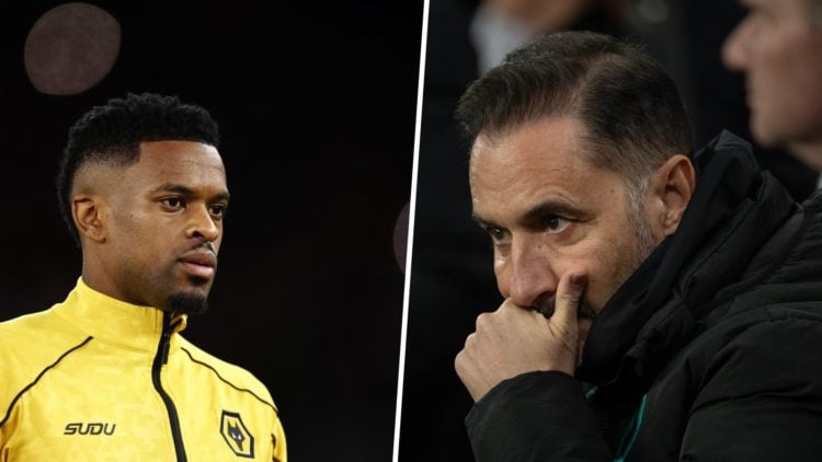 Vitor Pereira (right) looks on with concern and Nelsn Semedo (right) is in training gear for Wolves.