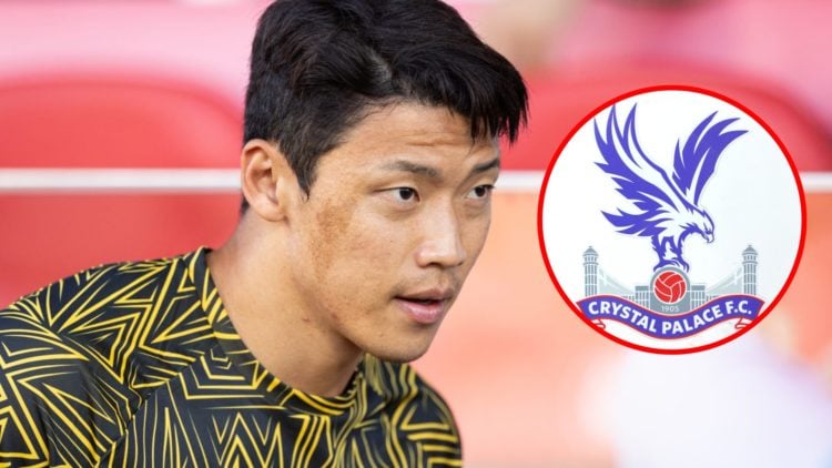 Main: Hwang Hee-chan looks on as Wolves compete in pre-season friendly Overlay: Crystal Palace badge