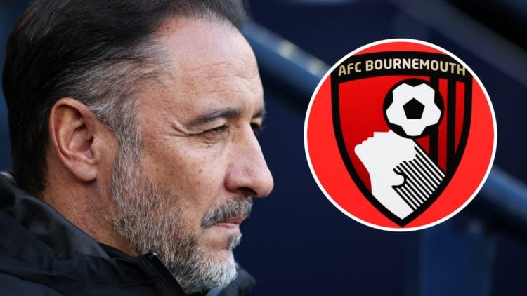 Main: Vitor Pereira looks on against Manchester City Inset: Bournemouth badge