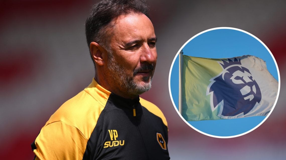Main: Vitor Pereira looks on before Wolves play Stoke City in pre-season friendly Inset: Premier League flag