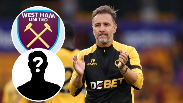 Main: Vitor Pereira clapping Wolves fans following conclusion of match Inset: Mystery Player Overlay: West Ham badge