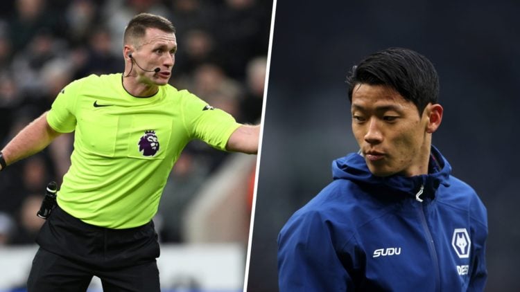 Tom Bramall (left) refereeing a game and Hwan Hee-chan (right) in training gear for Wolves.