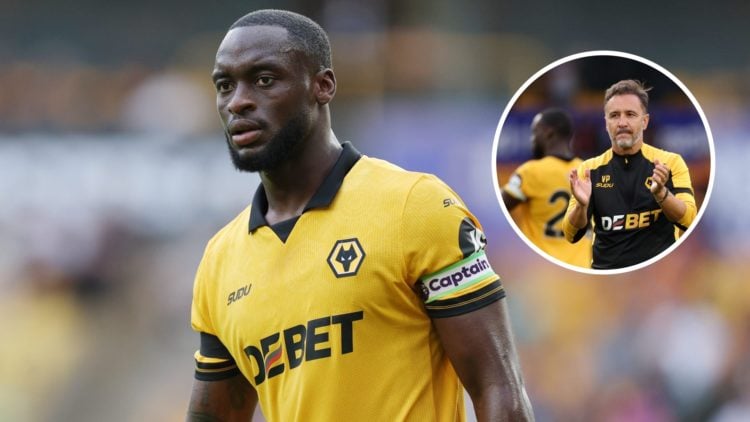 Main: Toti Gomes during match against Manchester City at Molineux stadium on Premier League 2025/2026 opening weekend Inset: Vitor Pereira clapping...