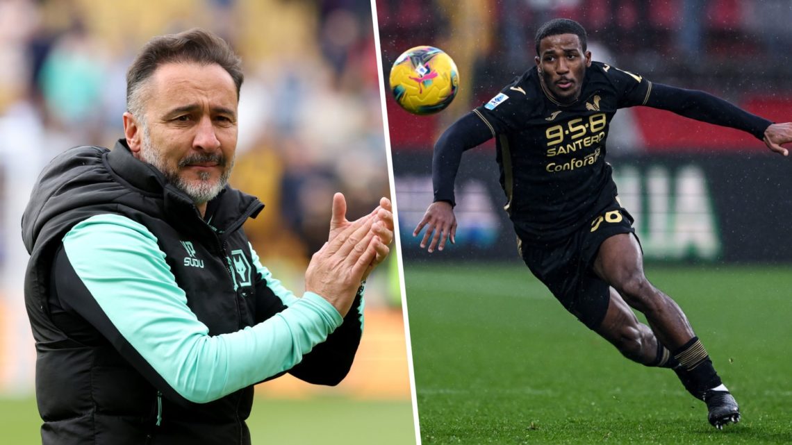 Vitor Pereira applauds Wolves' support (left) and Jackson Tchatchoua chases the ball (right)