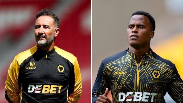 Vitor Pereira looks on (left), Jhon Arias in Wolves training (right)