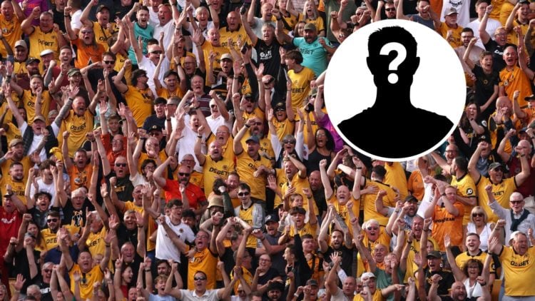 Main: Wolves fans celebrate disallowed goal against Manchester City at Molineux stadium during opening game of 2025/2026 Premier League season Inse...