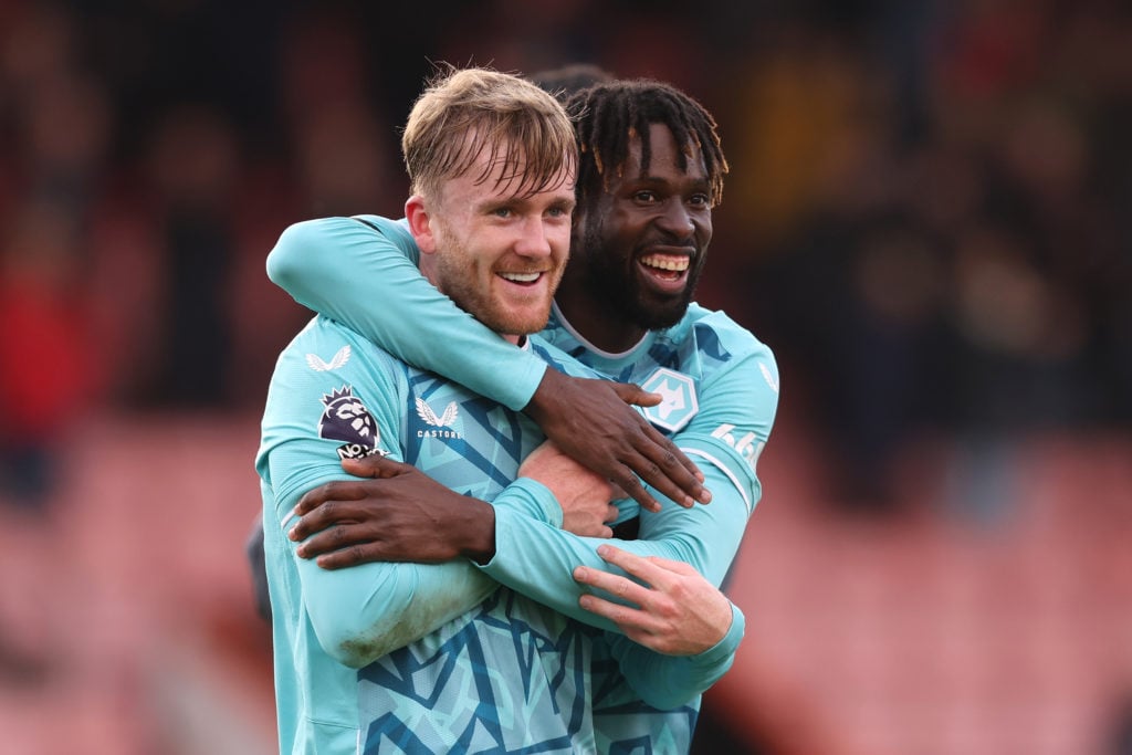 Tommy Doyle and Boubacar Traore embracing for Wolves