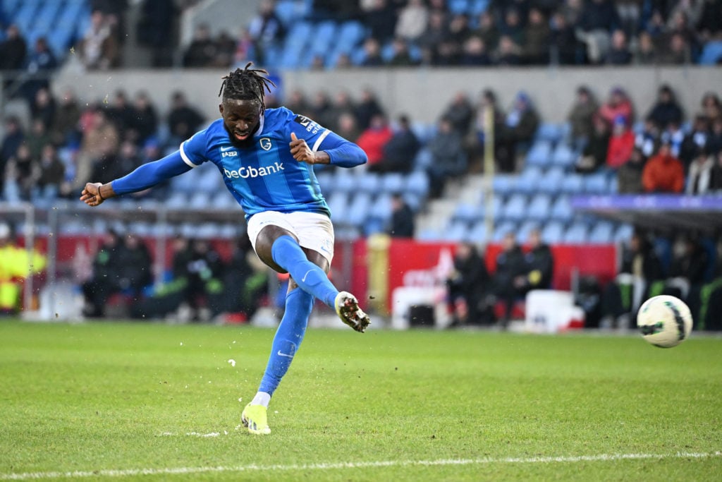 Tolu Arokodare takes a penalty for Genk.