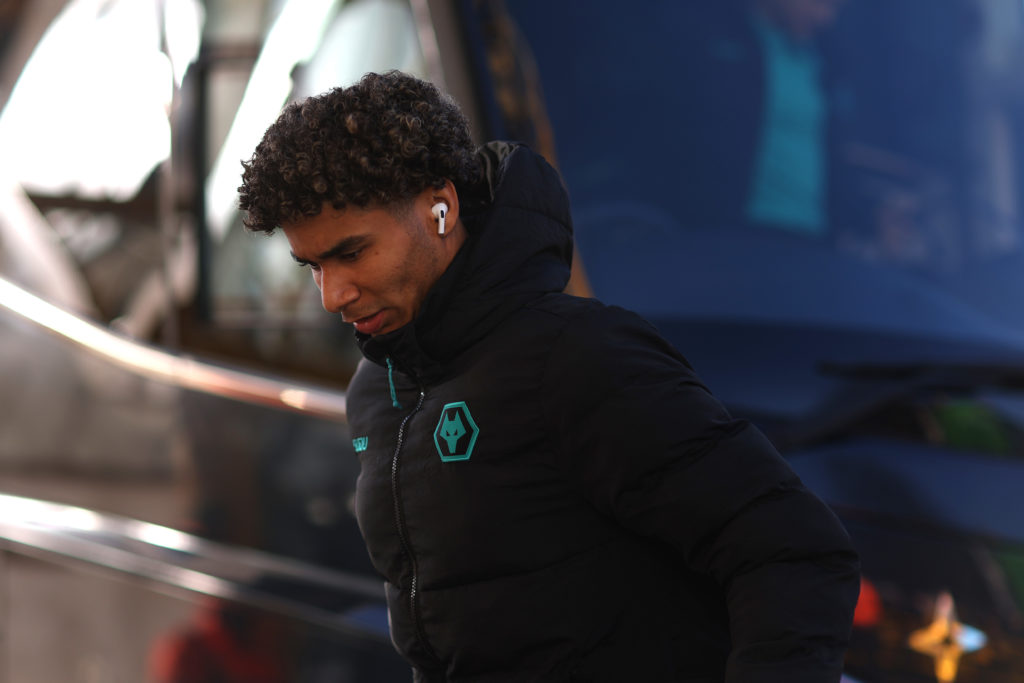Wolves defender Pedro Lima steps off the coach.
