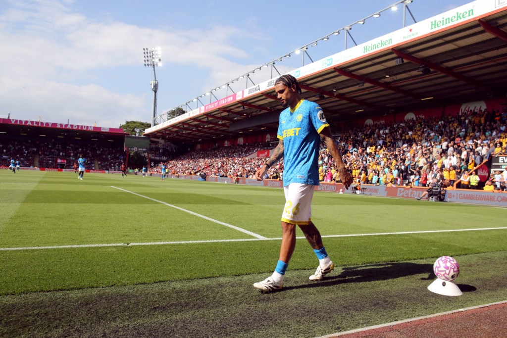 Wolves defender Ki-Jana Hoever trudges off the pitch at the Vitality Stadium.