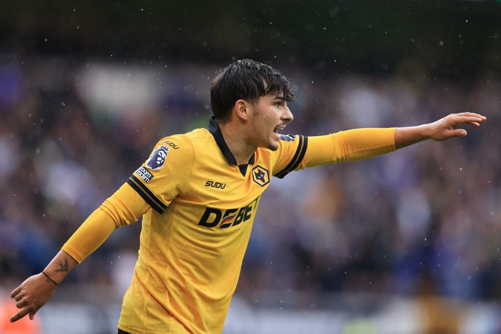Rodrigo Gomes barks instructions while playing for Wolves.