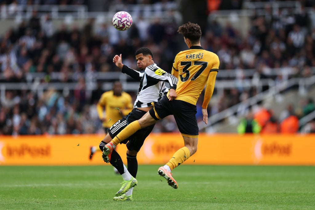 Wolves' Ladislav Krejci contesting a header against Newcastle