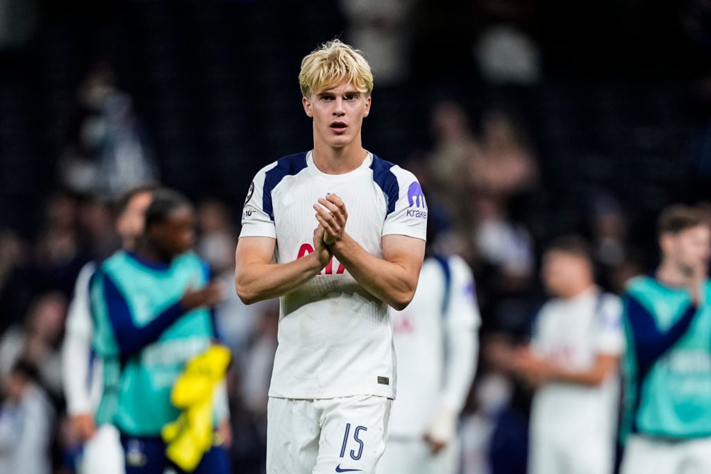 Lucas Bergvall applauds Tottenham fans.