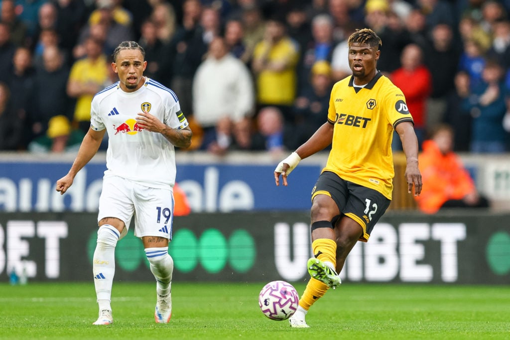 Emmanuel Agbadou on the ball for Wolves against Leeds United.