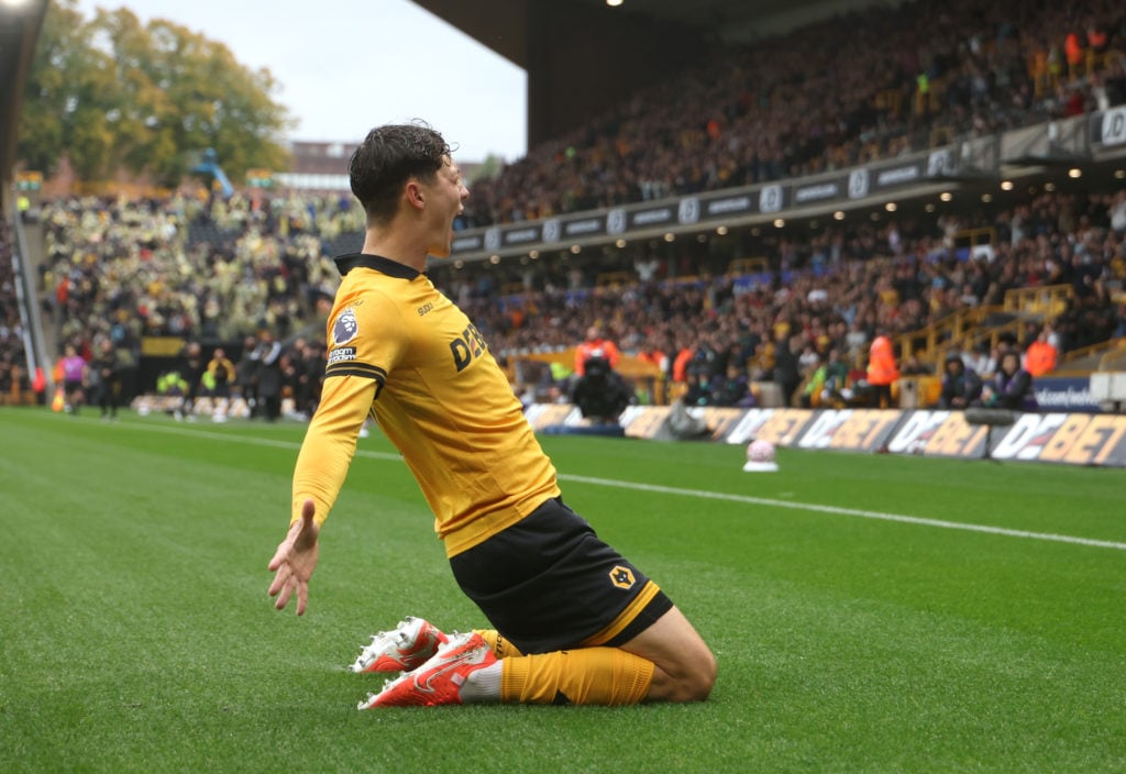 Ladislav Krejci celebrates after scoring for Wolves against Leeds.