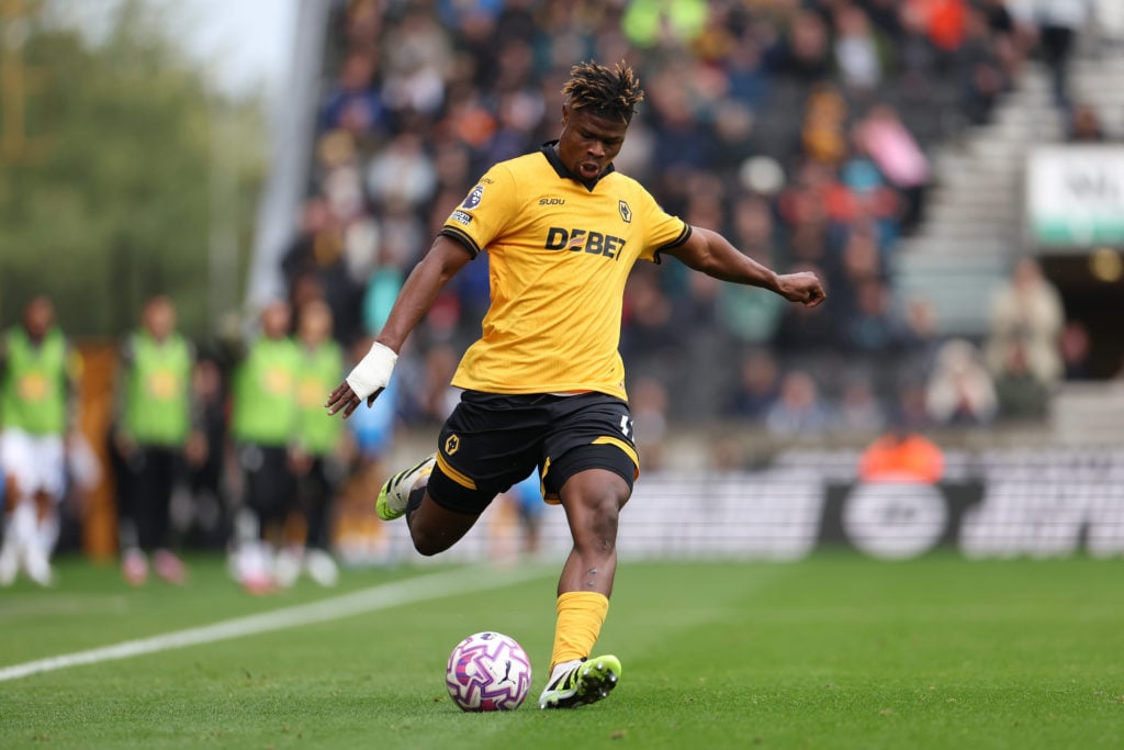 Emmanuel Agbadou in action against Leeds United for Wolves