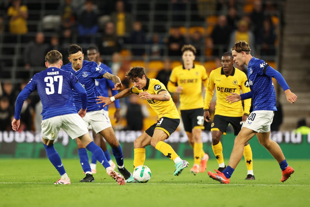 Hugo Bueno playing for Wolves against Everton.