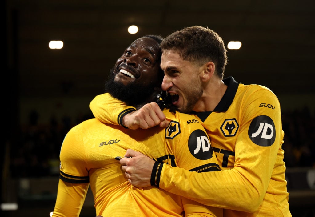 Tolu Arokodare celebrates after scoring for Wolves.