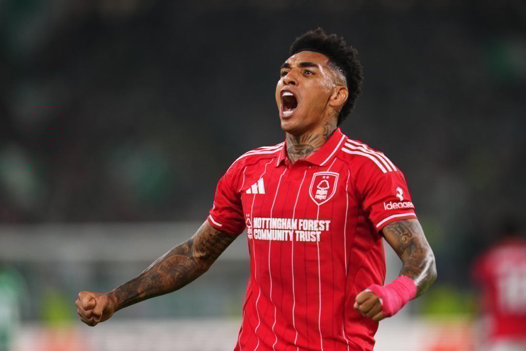 Igor Jesus celebrates after scoring for Nottingham Forest.