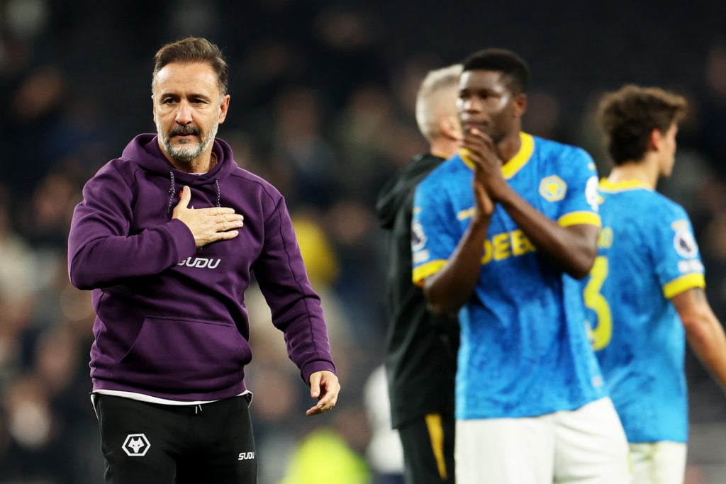 Wolves manager Vitor Pereira beats his chest.
