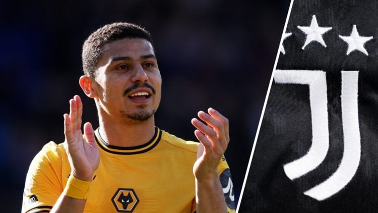 Andre claps the Wolves fans (left), Juventus badge (right)