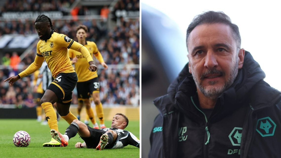 Tolu Arokodare playing for Wolves (left), Vitor Pereira steps off the Wolves team coach (right)