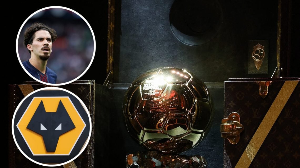 Ballon d'Or trophy, Vitinha and Wolves badge.