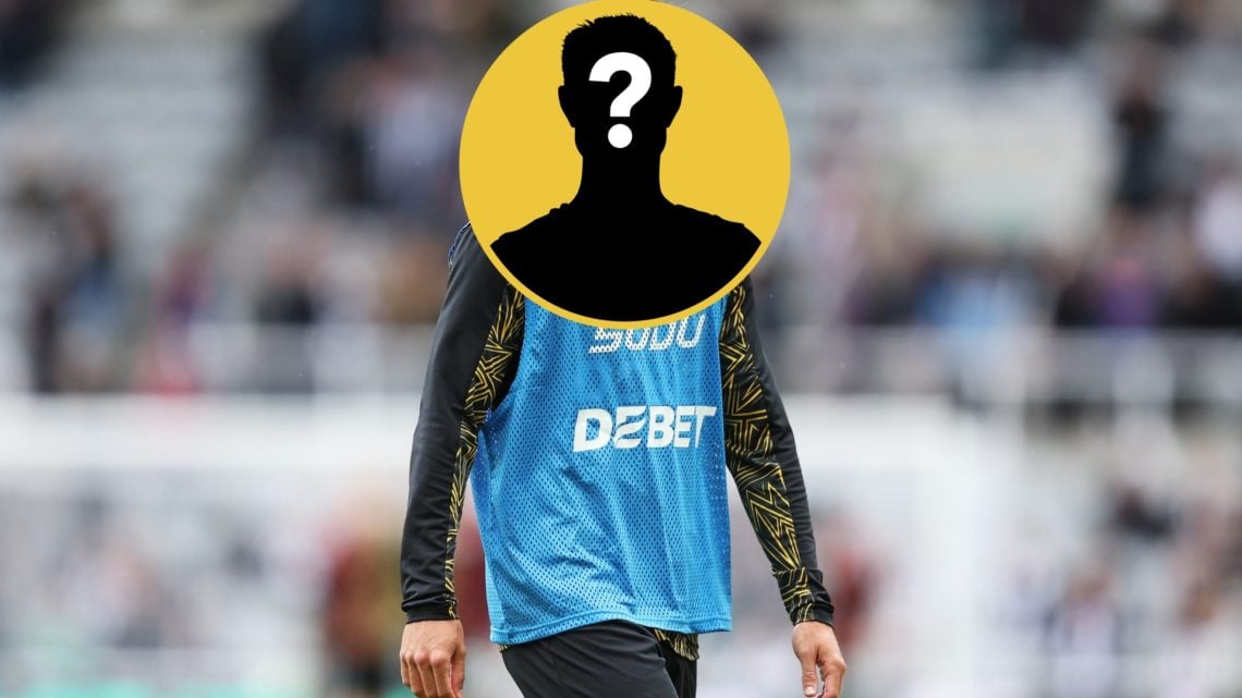 Main: Hugo Bueno warming up in substitute top for Wolves Inset: Mystery player