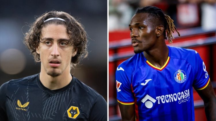 Fabio Silva (left) in training gear for Wolves and Christantus Uche (right) playing for Getafe.
