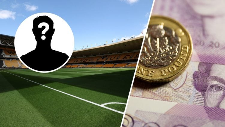 A general view of Molineux (left), a pound coin and £20 bank note (right), mystery player (inset)